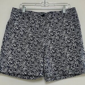 Talbots Floral Print Chino Shorts‎ Navy Blue White Casual Size 14